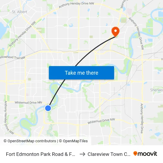 Fort Edmonton Park Road & Fox Drive to Clareview Town Centre map