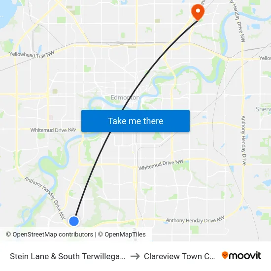 Stein Lane & South Terwillegar Drive to Clareview Town Centre map