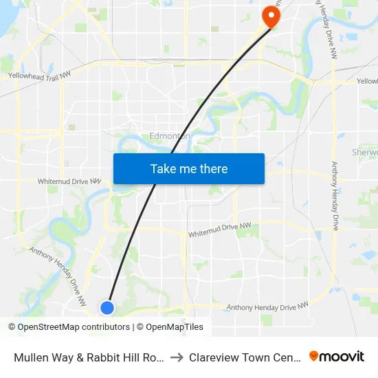 Mullen Way & Rabbit Hill Road to Clareview Town Centre map