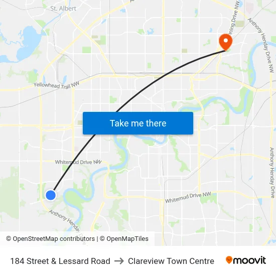 184 Street & Lessard Road to Clareview Town Centre map