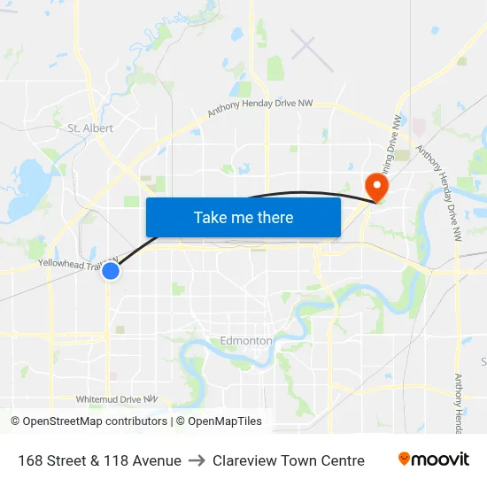 168 Street & 118 Avenue to Clareview Town Centre map