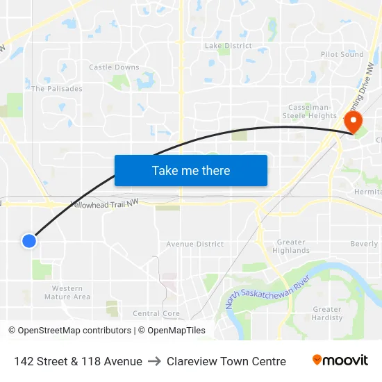 142 Street & 118 Avenue to Clareview Town Centre map