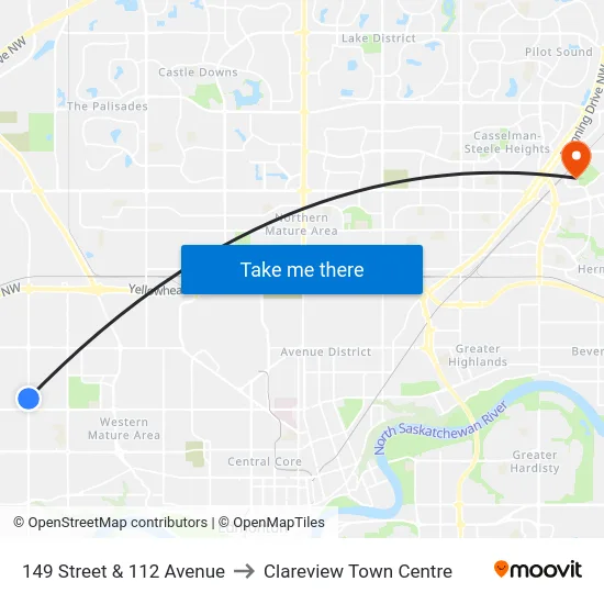149 Street & 112 Avenue to Clareview Town Centre map