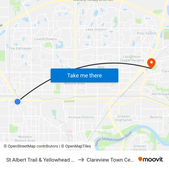 St Albert Trail & Yellowhead Trail to Clareview Town Centre map