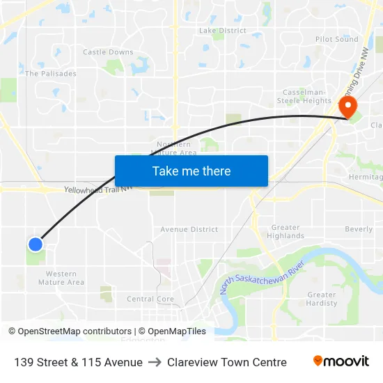 139 Street & 115 Avenue to Clareview Town Centre map