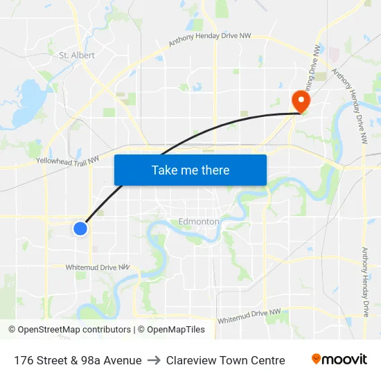 176 Street & 98a Avenue to Clareview Town Centre map