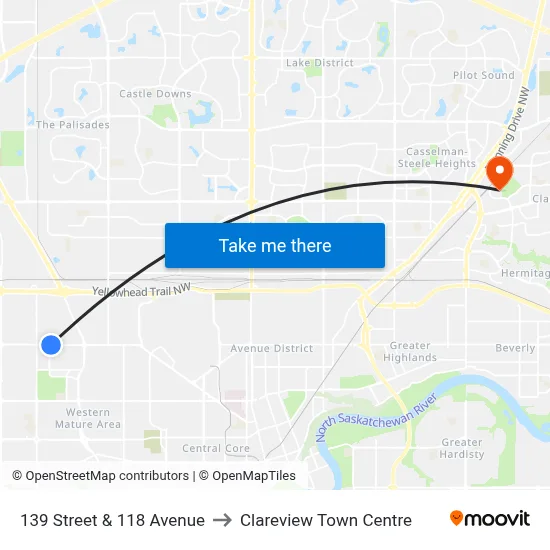 139 Street & 118 Avenue to Clareview Town Centre map