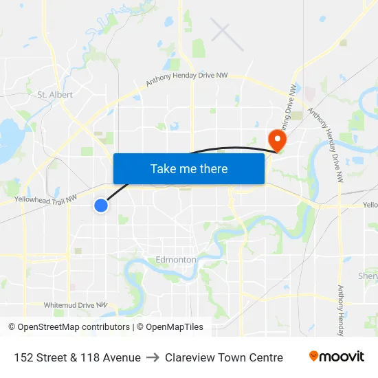 152 Street & 118 Avenue to Clareview Town Centre map