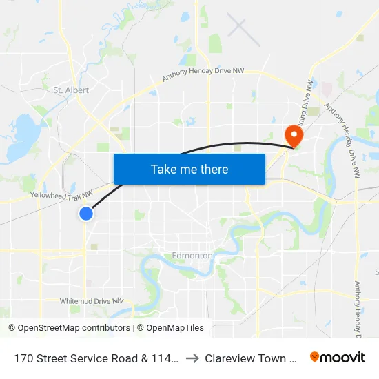 170 Street Service Road & 114 Avenue to Clareview Town Centre map