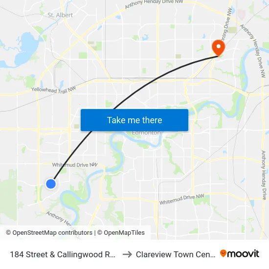 184 Street & Callingwood Road to Clareview Town Centre map