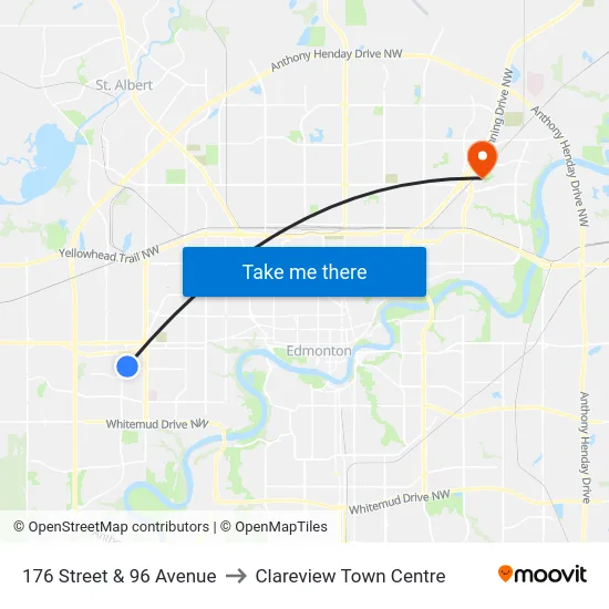176 Street & 96 Avenue to Clareview Town Centre map
