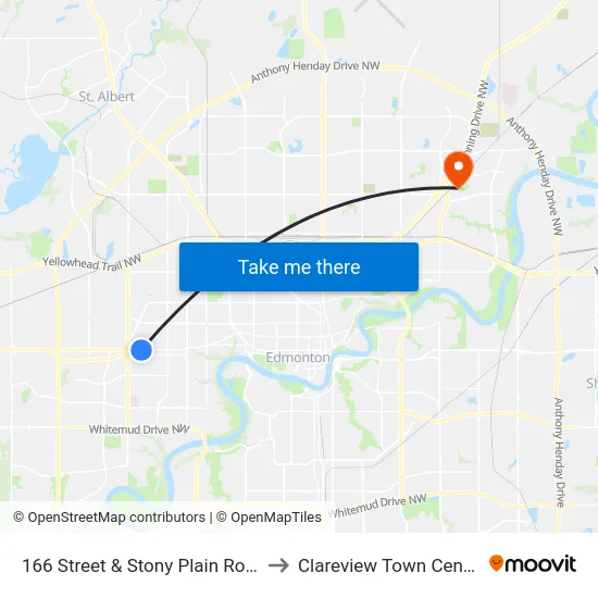 166 Street & Stony Plain Road to Clareview Town Centre map