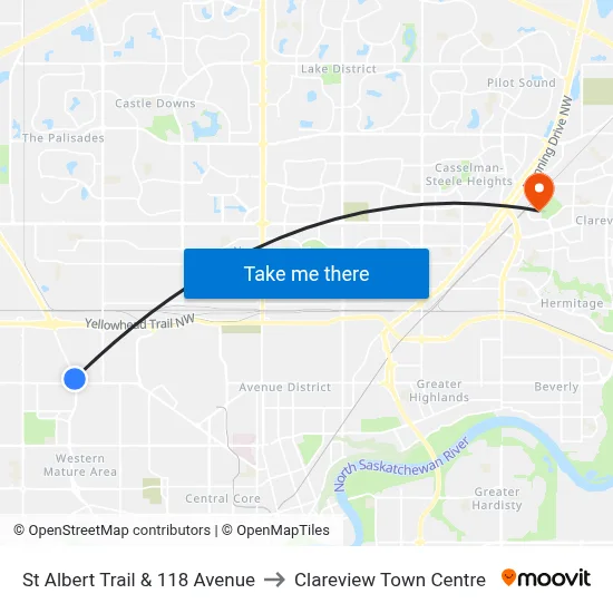 St Albert Trail & 118 Avenue to Clareview Town Centre map