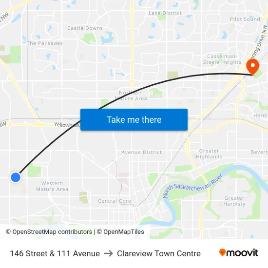 146 Street & 111 Avenue to Clareview Town Centre map