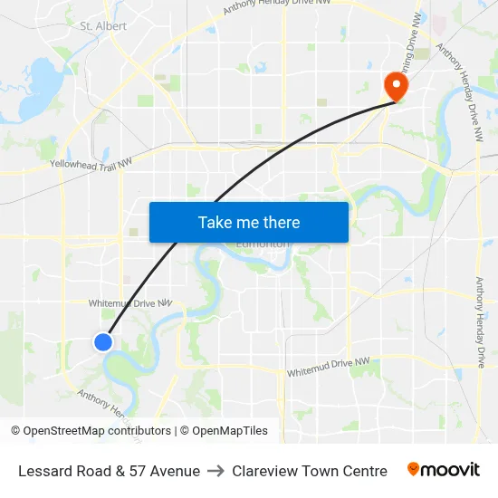 Lessard Road & 57 Avenue to Clareview Town Centre map