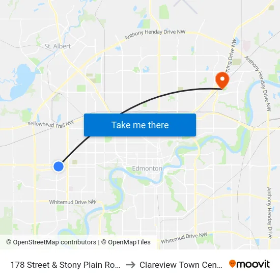 178 Street & Stony Plain Road to Clareview Town Centre map