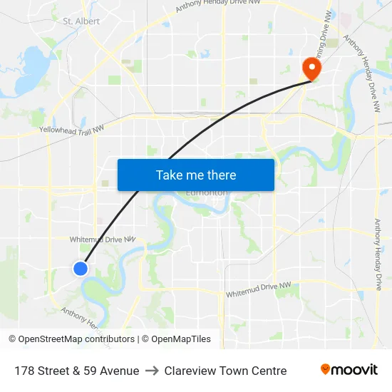 178 Street & 59 Avenue to Clareview Town Centre map