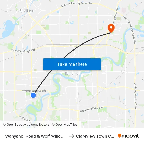 Wanyandi Road & Wolf Willow Road to Clareview Town Centre map