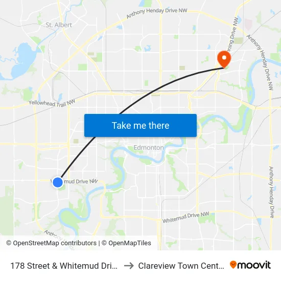 178 Street & Whitemud Drive to Clareview Town Centre map