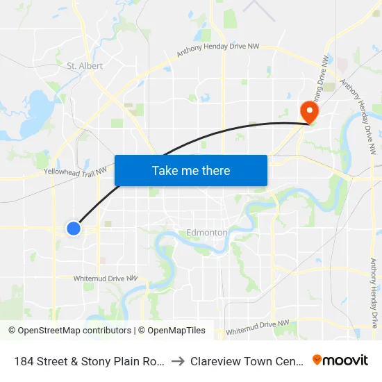 184 Street & Stony Plain Road to Clareview Town Centre map