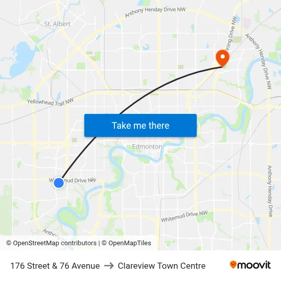 176 Street & 76 Avenue to Clareview Town Centre map