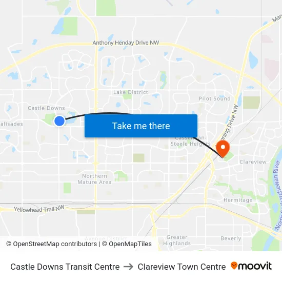 Castle Downs Transit Centre to Clareview Town Centre map
