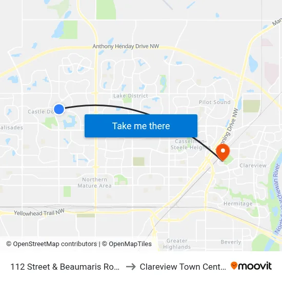 112 Street & Beaumaris Road to Clareview Town Centre map