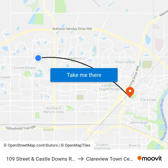 109 Street & Castle Downs Road to Clareview Town Centre map