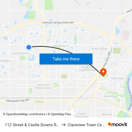 112 Street & Castle Downs Road to Clareview Town Centre map