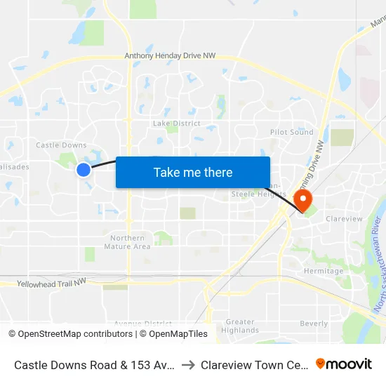 Castle Downs Road & 153 Avenue to Clareview Town Centre map