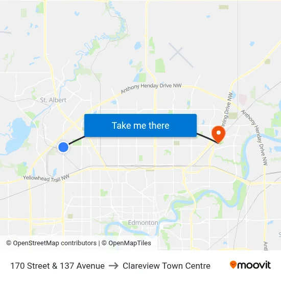 170 Street & 137 Avenue to Clareview Town Centre map