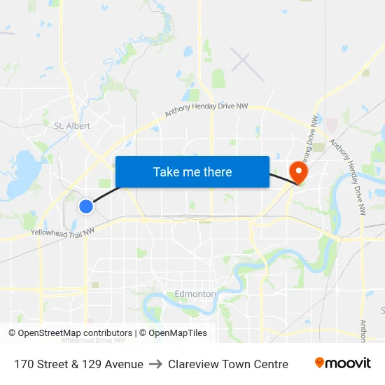 170 Street & 129 Avenue to Clareview Town Centre map