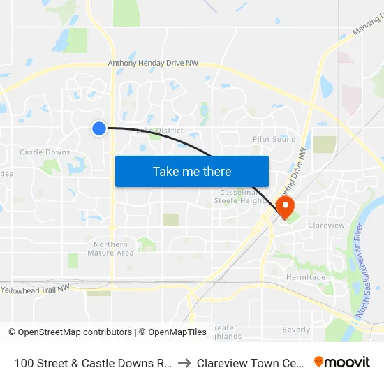 100 Street & Castle Downs Road to Clareview Town Centre map