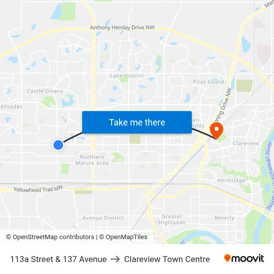 113a Street & 137 Avenue to Clareview Town Centre map