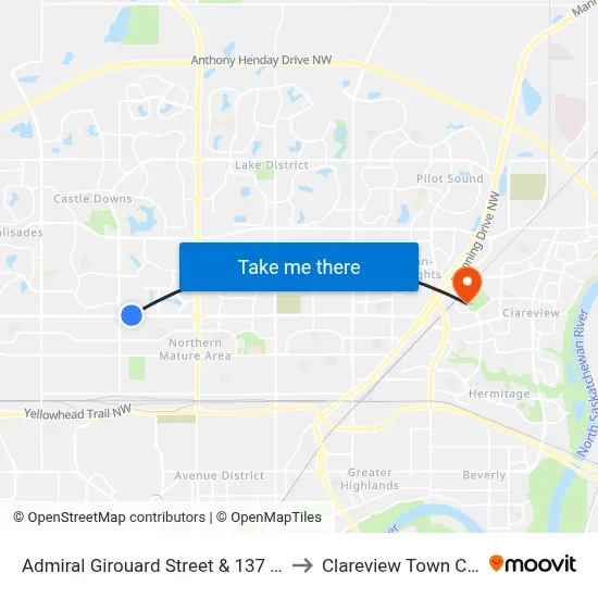 Admiral Girouard Street & 137 Avenue to Clareview Town Centre map