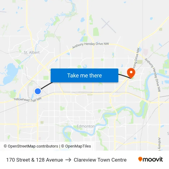 170 Street & 128 Avenue to Clareview Town Centre map