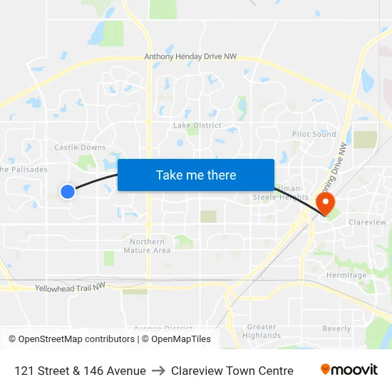121 Street & 146 Avenue to Clareview Town Centre map