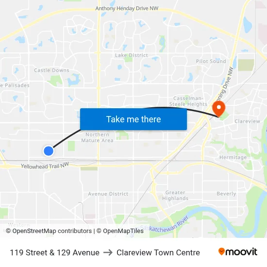 119 Street & 129 Avenue to Clareview Town Centre map