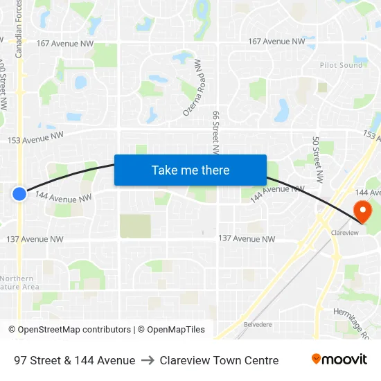 97 Street & 144 Avenue to Clareview Town Centre map