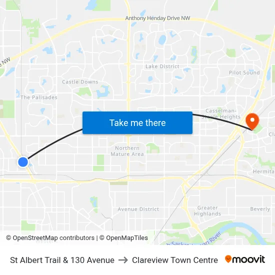 St Albert Trail & 130 Avenue to Clareview Town Centre map