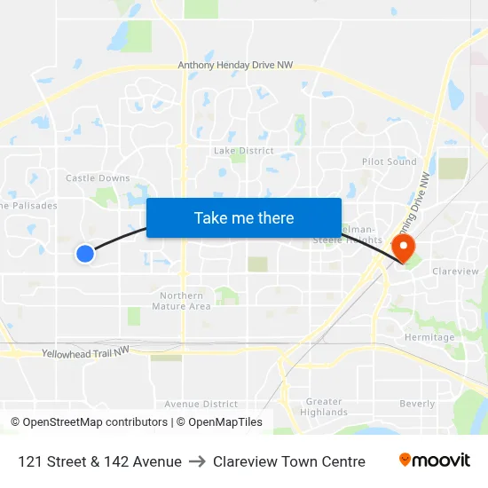 121 Street & 142 Avenue to Clareview Town Centre map