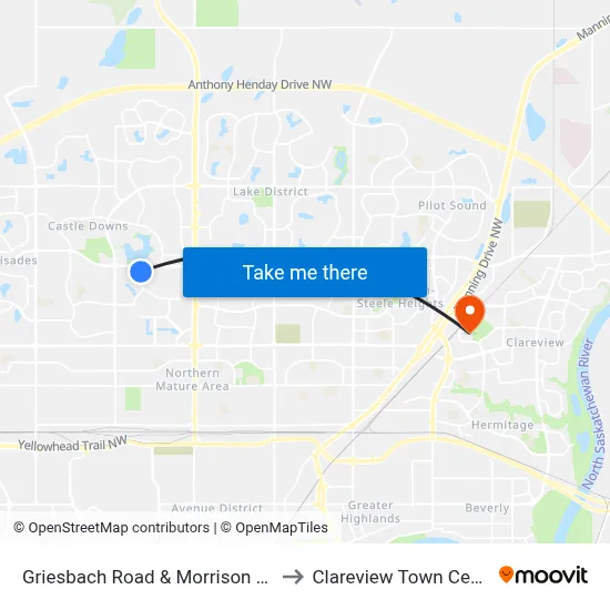 Griesbach Road & Morrison Way to Clareview Town Centre map