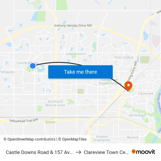 Castle Downs Road & 157 Avenue to Clareview Town Centre map