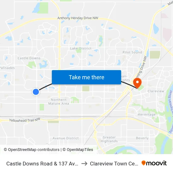 Castle Downs Road & 137 Avenue to Clareview Town Centre map