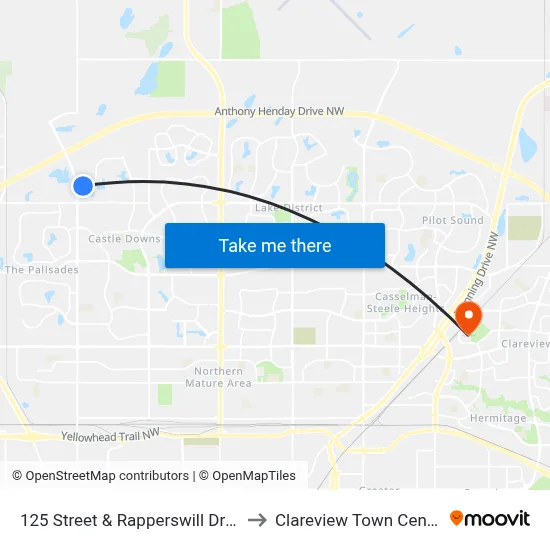 125 Street & Rapperswill Drive to Clareview Town Centre map