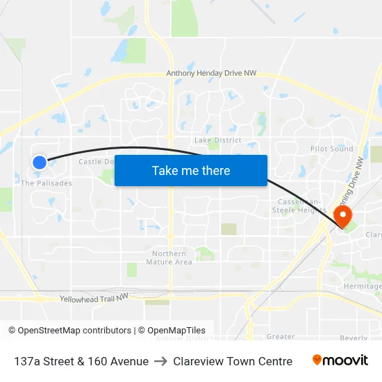 137a Street & 160 Avenue to Clareview Town Centre map