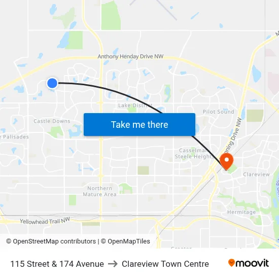 115 Street & 174 Avenue to Clareview Town Centre map