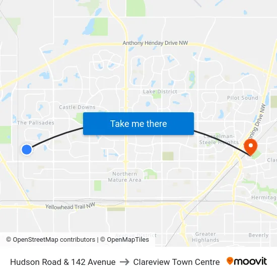 Hudson Road & 142 Avenue to Clareview Town Centre map