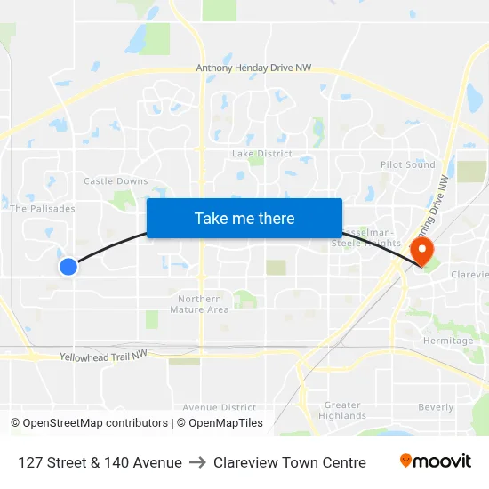 127 Street & 140 Avenue to Clareview Town Centre map