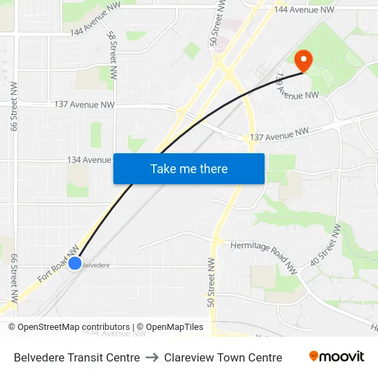 Belvedere Transit Centre to Clareview Town Centre map